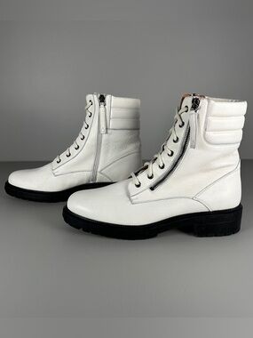 AQUATALIA Laila Lace-up waterproof white leather combat boots